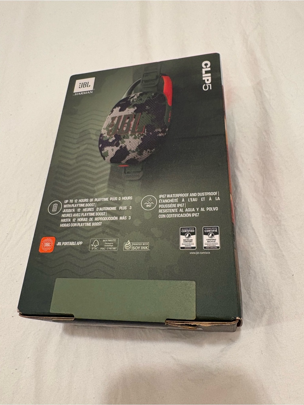 JBL Clip 5 Portable Bluetooth Speaker — Camo - Picture 3 of 4